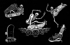 Skateboarding Skeletons Artwork Wallpaper