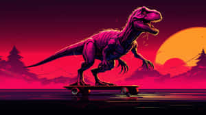 Skateboarding T Rexat Sunset Wallpaper