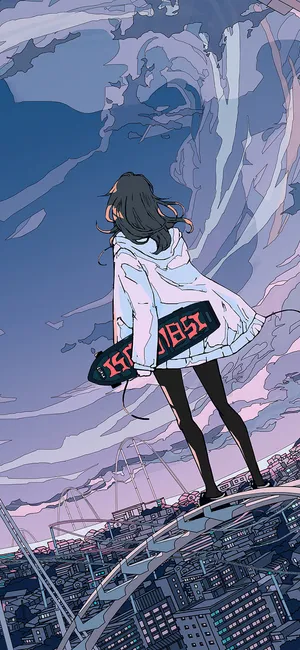 Skater Girl Aesthetic Sky Cartoon Mobile Wallpaper