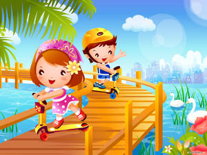 Skater Kids On Bridge Wallpaper