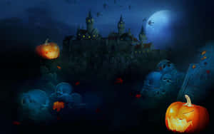 Skeleton Band In Haunted House On Halloween Wallpaper