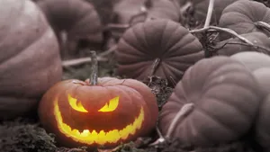 Skeleton Chopping Pumpkins Just In Time For Halloween Wallpaper