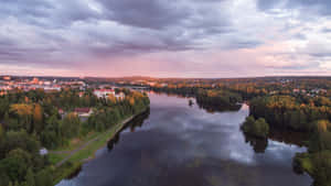 Skelleftea Sweden Aerial View Dusk Wallpaper