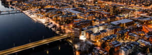 Skelleftea Sweden Nighttime Aerial View Wallpaper