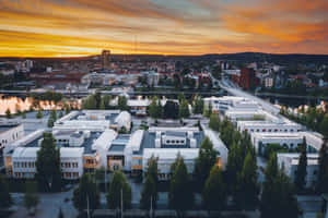 Skelleftea Sweden Sunset Aerial View Wallpaper