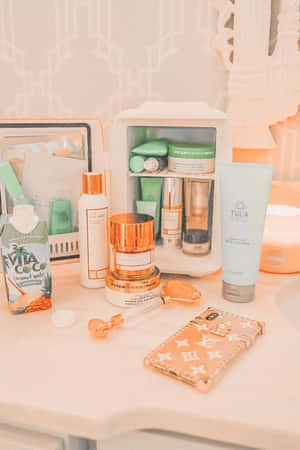 Skincare Products Aesthetic Display Wallpaper