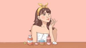 Skincare Routine Aesthetic Illustration Wallpaper