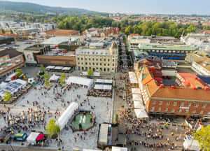 Skovde City Square Aerial View Wallpaper