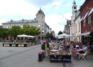 Skovde Sweden Summer Cafe Scene Wallpaper