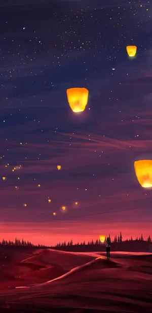 Sky Lantern Illustration Aesthetic Tablet Wallpaper