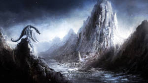 Skyrim Dragon On Mountain Wallpaper