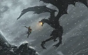 Skyrim Dragonborn Battling A Mighty Dragon Wallpaper