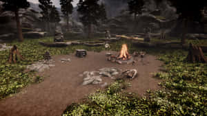 Skyrim Forest Campsite Scene Wallpaper