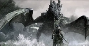 Skyrim Huge Dragon Desktop Wallpaper
