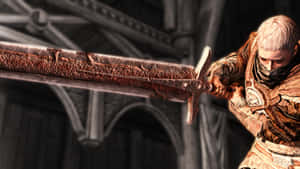 Skyrim Warrior Examining Sword Wallpaper