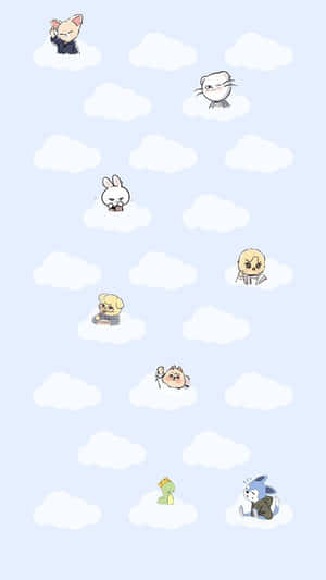 Skzoo Characters Clouds Pattern Wallpaper