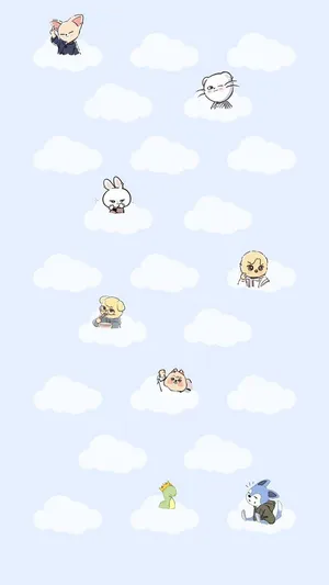 Skzoo Characters Clouds Pattern Wallpaper