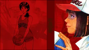 Slam Dunk Haruko In Red Wallpaper