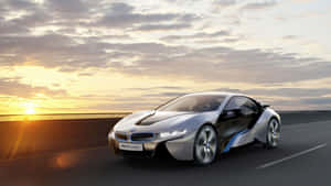 Sleek And Modern Hybrid Car On The Road Wallpaper