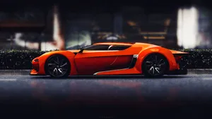 Sleek_ Orange_ Sports_ Car_ Urban_ Background.jpg Wallpaper