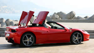 Sleek Red Ferrari 458 Spider Showcasing Its Dynamic Design Wallpaper