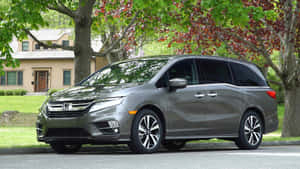 Sleek White Honda Odyssey Parked On A Scenic Route Wallpaper