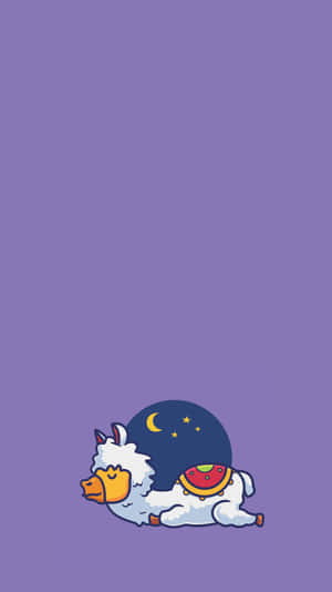 Sleeping Alpaca Night Sky Purple Background Wallpaper