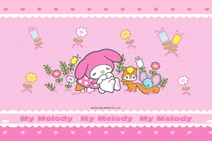 Sleeping My Melody Desktop With Flowers Wallpaper