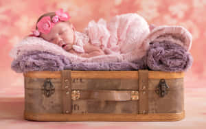 Sleeping Newbornin Vintage Suitcase Wallpaper