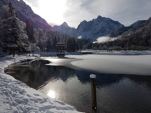 Slovenia Lake Jasna River In Winter Wallpaper