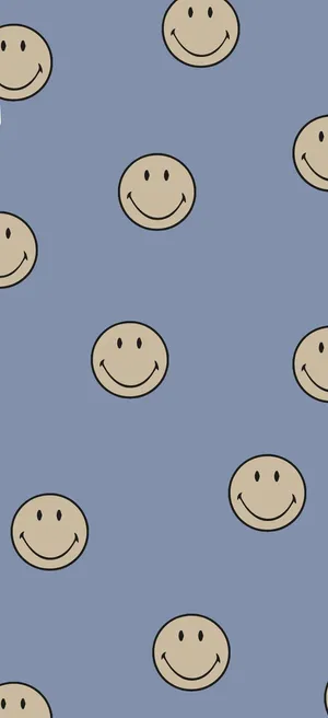 Smiley Face Pattern Blue Background Wallpaper