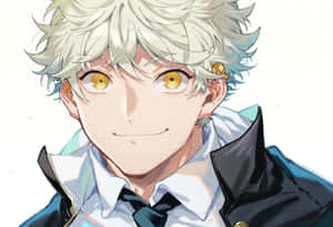 Smiling Anime Characterwith Yellow Eyes Wallpaper