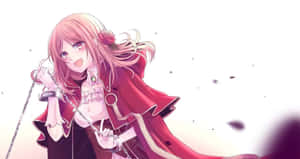 Smiling Anime Girlwith Swordand Red Cape Wallpaper