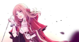 Smiling Anime Girlwith Swordand Red Cape Wallpaper
