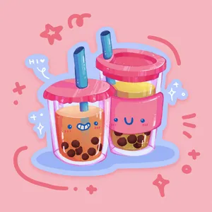 Smiling Cute Boba Tea Cool Art Wallpaper