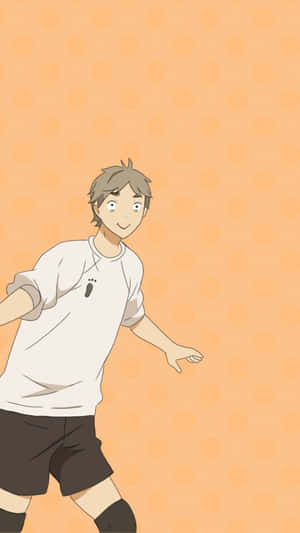 Smiling Haikyuu Character Orange Background Wallpaper