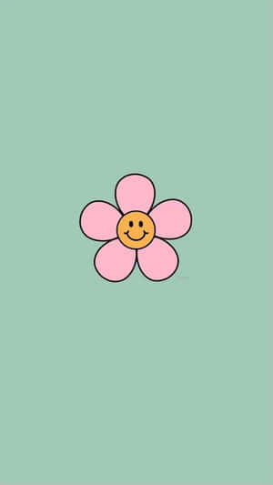 Smiling Pink Flower Cartoon Illustration Wallpaper