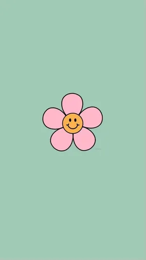 Smiling Pink Flower Cartoon Illustration Wallpaper