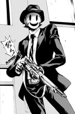 Smiling_ Sniper_ Mask_with_ Rifle Wallpaper