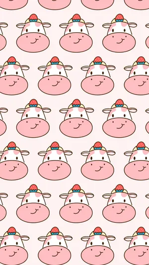 Smiling Strawberry Cow Tiled Pattern Wallpaper
