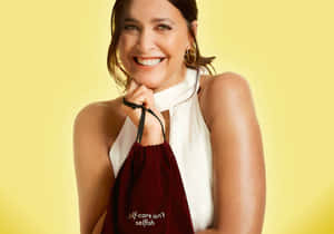 Smiling Woman Yellow Backdrop Self Care Message Wallpaper