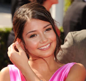 Smiling Womanin Pink Dress Wallpaper