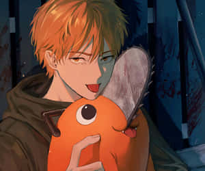 Smirking Anime Boy With Plushie Wallpaper