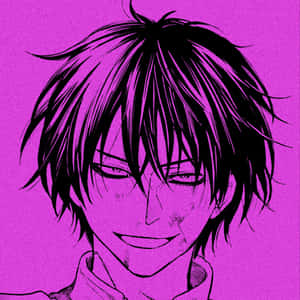Smirking Anime Character Purple Background Wallpaper