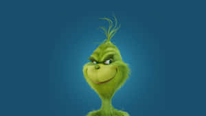 Smirking Grinch Blue Background Wallpaper