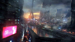 Smoky Futuristic City Wallpaper