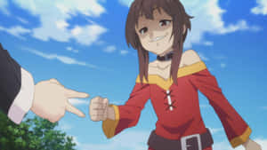 Smug Of An Anime Character With Red Outfit Wallpaper