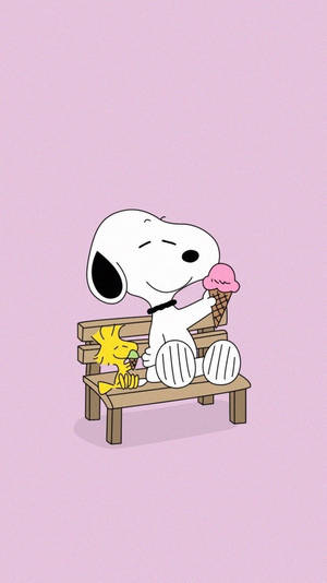 Snoopy And Woodstock Enjoying A Sweet Delight Wallpaper