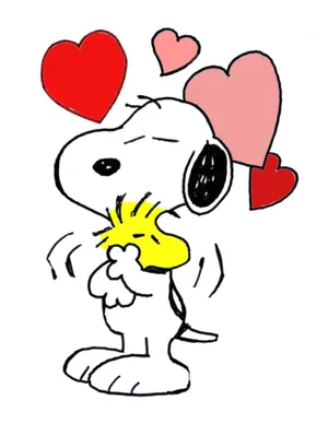 Snoopy Valentine Hugging Woodstock And Hearts Wallpaper