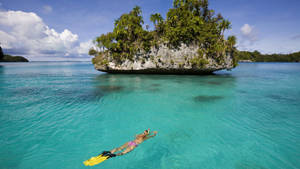 Snorkeling Towards Rock Formation Wallpaper